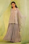 Radha Sharma_Gray Georgette, Net Embroidery Round Neck Hand Kurta Gharara Set _Online_at_Aza_Fashions