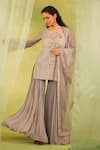 Buy_Radha Sharma_Gray Georgette, Net Embroidery Round Neck Hand Kurta Gharara Set _at_Aza_Fashions
