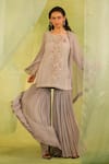 Shop_Radha Sharma_Gray Georgette, Net Embroidery Round Neck Hand Kurta Gharara Set _at_Aza_Fashions
