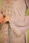 Radha Sharma_Gray Georgette, Net Embroidery Round Neck Hand Kurta Gharara Set _at_Aza_Fashions