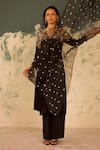 Radha Sharma_Black Georgette, Crepe Sequins, Embroidery V-neck Yoke Kurta Palazzo Set _at_Aza_Fashions