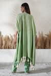 Shop_Vedika Soni_Green Cotton Tassels V-neck Embroidered Kaftan Set _at_Aza_Fashions