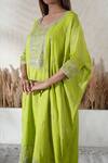 Vedika Soni_Green Chanderi, Cotton, Tissue Tassels, Embroidery Round Neck Kaftan Set _Online_at_Aza_Fashions