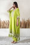 Shop_Vedika Soni_Green Chanderi, Cotton, Tissue Tassels, Embroidery Round Neck Kaftan Set _Online_at_Aza_Fashions