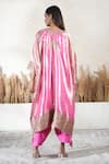 Shop_Vedika Soni_Pink Tissue, Cotton, Crepe Embroidery V-neck Kaftan Set _at_Aza_Fashions