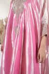 Buy_Vedika Soni_Pink Tissue, Cotton, Crepe Embroidery V-neck Kaftan Set _Online_at_Aza_Fashions