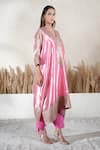 Shop_Vedika Soni_Pink Tissue, Cotton, Crepe Embroidery V-neck Kaftan Set _Online_at_Aza_Fashions