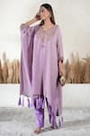 Vedika Soni_Purple Tassels V-neck Embroidered Kaftan Set _Online_at_Aza_Fashions