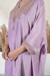 Shop_Vedika Soni_Purple Tassels V-neck Embroidered Kaftan Set _Online_at_Aza_Fashions