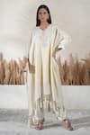 Buy_Vedika Soni_Ivory Tassels V-neck Embroidered Kaftan Set _at_Aza_Fashions
