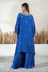 Shop_Vedika Soni_Blue Crepe, Organza Embroidery Keyhole Neck Kurta Set _at_Aza_Fashions