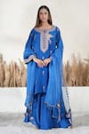 Buy_Vedika Soni_Blue Crepe, Organza Embroidery Keyhole Neck Kurta Set _at_Aza_Fashions