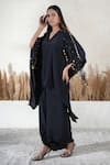 Buy_Vedika Soni_Black Tassels V-neck Placement Embroidered Kaftan Set _Online_at_Aza_Fashions