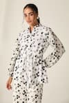 Shop_House Of Zeniaa_White Cotton Embroidery Collared Floral Print Schiffli Sage Set _Online_at_Aza_Fashions