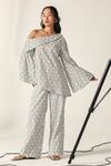 Buy_House Of Zeniaa_Cream Cotton Off-shoulder Daisy Monochrome Co-ord Set_at_Aza_Fashions