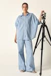 House Of Zeniaa_Blue Cotton Collared Sophia Chevron Panel Striped Shirt _at_Aza_Fashions