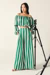 Buy_House Of Zeniaa_Green Cotton Off-shoulder Striped Willow Set _at_Aza_Fashions