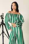 House Of Zeniaa_Green Cotton Off-shoulder Striped Willow Set _at_Aza_Fashions