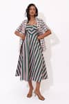 Buy_Aapro_Green Cotton Open Neck Junia Multi Colour Fit And Flare Dress And Jacket Set _at_Aza_Fashions
