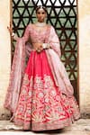 Buy_Aangan By Parul_Red Silk Embroidery Leaf Neck Floral Whispers Lehenga Set _at_Aza_Fashions