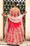 Shop_Aangan By Parul_Red Silk Embroidery Leaf Neck Floral Whispers Lehenga Set _at_Aza_Fashions
