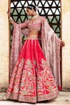 Shop_Aangan By Parul_Red Silk Embroidery Leaf Neck Floral Whispers Lehenga Set _Online_at_Aza_Fashions