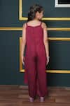 Shop_Jelly Jones_Maroon Fabric Flowers Asymmetric Jumpsuit _at_Aza_Fashions