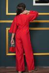 Jelly Jones_Red Beads Embellished Buckle Jumpsuit _Online_at_Aza_Fashions