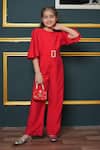 Jelly Jones_Red Beads Embellished Buckle Jumpsuit _at_Aza_Fashions
