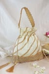 Shop_Soho Boho Studio By Aarti Thakur_White Gota Patti, Lace Embellished Potli Bag _at_Aza_Fashions