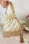 Buy_Soho Boho Studio By Aarti Thakur_White Gota Patti, Lace Embellished Potli Bag _at_Aza_Fashions