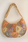 Buy_Soho Boho Studio By Aarti Thakur_Multi Color Pearls Banarasi Silk Moon Handbag _Online_at_Aza_Fashions
