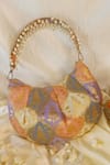 Buy_Soho Boho Studio By Aarti Thakur_Multi Color Pearls Banarasi Silk Moon Handbag 