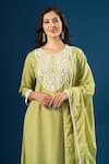 Naintara Bajaj_Green Cotton Embroidery Round Neck Thread Kurta Set _Online_at_Aza_Fashions