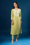 Buy_Naintara Bajaj_Green Cotton Embroidery Round Neck Thread Kurta Set _Online_at_Aza_Fashions