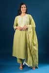 Buy_Naintara Bajaj_Green Cotton Embroidery Round Neck Thread Kurta Set _at_Aza_Fashions