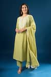 Naintara Bajaj_Green Cotton Embroidery Round Neck Thread Kurta Set _at_Aza_Fashions