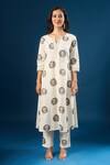 Naintara Bajaj_Off White Cotton Notched Neck Floral Print Kurta Set _Online_at_Aza_Fashions