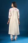 Shop_Naintara Bajaj_Off White Cotton Split V-neck Flower Print Kurta With Pant _at_Aza_Fashions