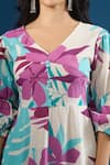 Naintara Bajaj_Purple Cotton V-neck Floral Print Dress _Online_at_Aza_Fashions