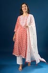 Shop_Naintara Bajaj_Red Cotton Embroidery Round Neck Florette Print Kurta Set _Online_at_Aza_Fashions