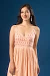 Naintara Bajaj_Peach Cotton Embroidery V-neck Paisley Print Dress _Online_at_Aza_Fashions