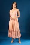 Shop_Naintara Bajaj_Peach Cotton Embroidery V-neck Paisley Print Dress _Online_at_Aza_Fashions