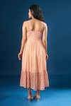 Shop_Naintara Bajaj_Peach Cotton Embroidery V-neck Paisley Print Dress _at_Aza_Fashions