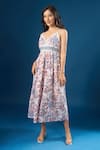 Shop_Naintara Bajaj_Multi Color Cotton Embroidery V-neck Flower Print Dress _Online_at_Aza_Fashions