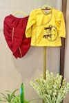 Buy_Rage Attire-Sweta Saria_Yellow Cotton, Silk Pearls Ganpatti Bappa Kurta And Dhoti Pant Set _at_Aza_Fashions