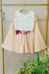 Shop_Rage Attire-Sweta Saria_Peach Tassels, Embroidery Om Ganehsa Crop Top Palazzo Set _at_Aza_Fashions