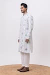 Buy_Kaka Calcutta_Sky Blue Linen, Satin, Cotton Mirrors Chaand Kaanch Kurta And Pant Set _Online_at_Aza_Fashions