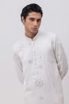 Kaka Calcutta_Ivory Linen, Satin, Cotton Mirrors Chaand In Paradise Kurta And Pant Set _Online_at_Aza_Fashions