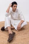 Shop_Kaka Calcutta_Ivory Linen, Satin, Cotton Mirrors Chaand In Paradise Kurta And Pant Set _Online_at_Aza_Fashions